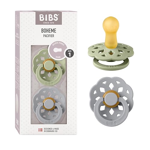 BIBS Pacifiers - Boheme Collection | BPA-Free Baby Pacifier | Made in Denmark | Set of 2 Sage/Cloud Color Premium Soothers | Size 0-6 Months - Image 1