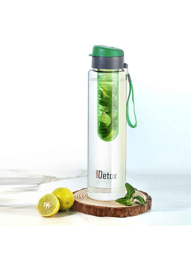 Cello زجاجة ماء infuser بالفواكه والشاي من سيلو detox | غطاء عريض محكم مع غطاء قابل للطي | مقاومة للتسرب ، ومتينة | مثالية للصالة الرياضية ، المكتب ، السفر | 750 مل ، أخضر - Image 1