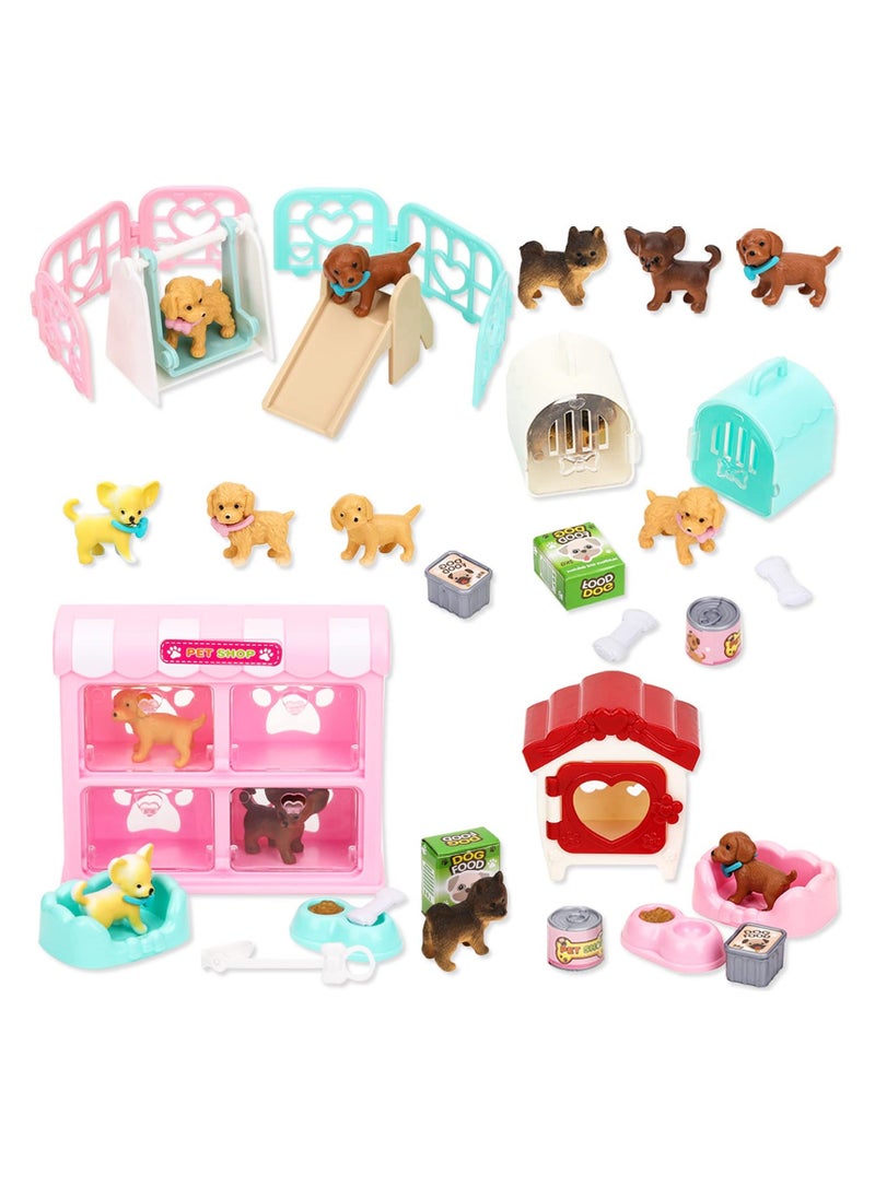 Generic - Pet Pretend Educational Play Toys, Pet Pretend Kit for Kids, 32 PCS Dog Figures Playset, Pet Dog Grooming Feeding Toys Play, Gift for Kids Toddlers Boys and Girls - Image 1