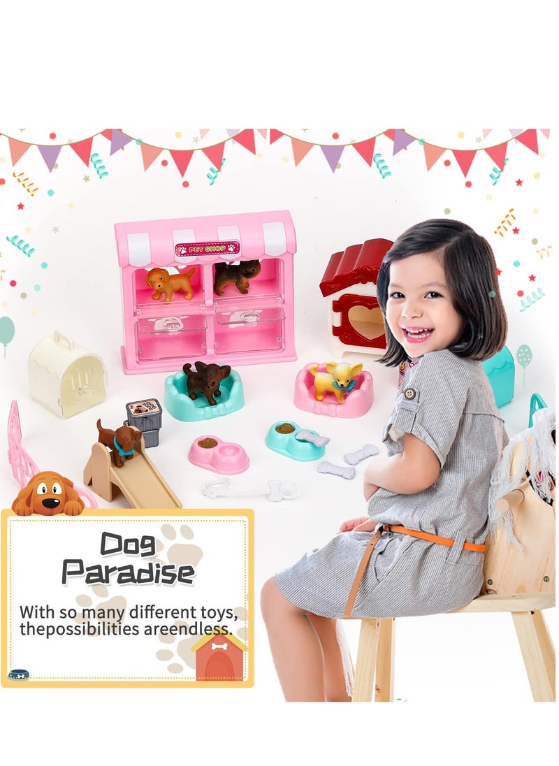 Generic - Pet Pretend Educational Play Toys, Pet Pretend Kit for Kids, 32 PCS Dog Figures Playset, Pet Dog Grooming Feeding Toys Play, Gift for Kids Toddlers Boys and Girls - Image 1