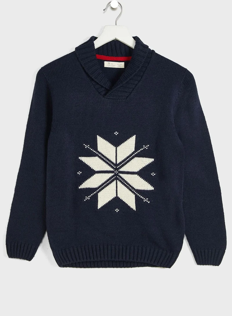 Zippy Kids Star Print Knitted V-Neck Sweater