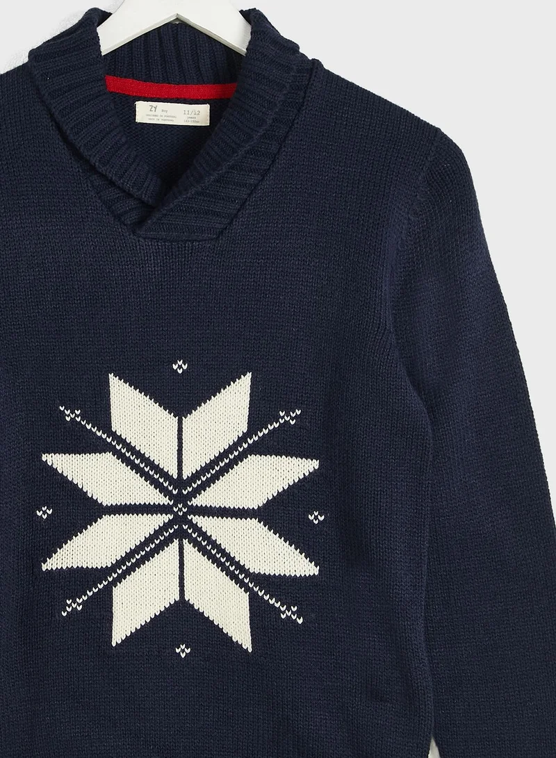 Zippy Kids Star Print Knitted V-Neck Sweater