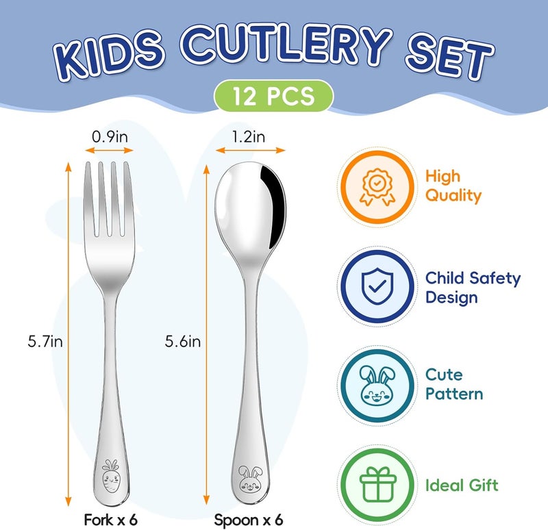 ITITT 12 Pieces Stainless Steel Toddler Utensils Set  Food Grade Kids Silverware Set Children Safe Small Forks and Spoons Mirror Polished Sturdy and Durable Dishwasher Safe - Image 2
