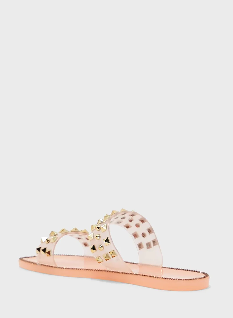 Truffle Clear Studded Flat Shoe