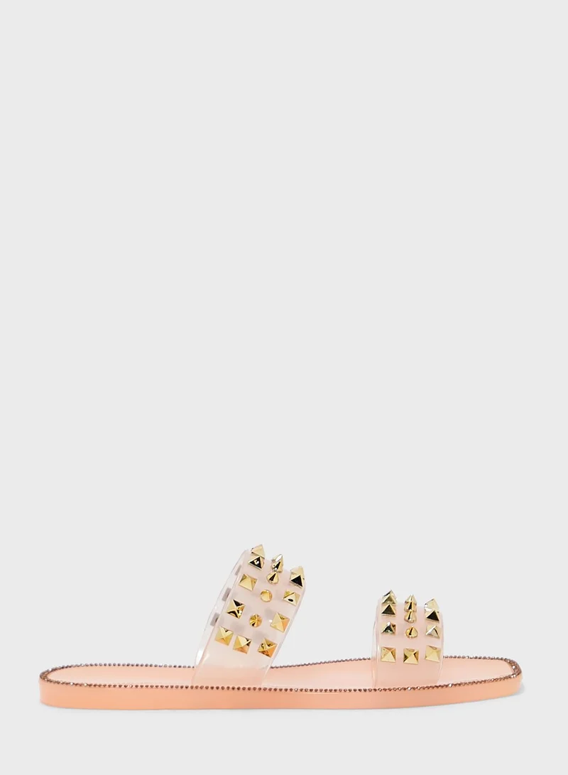 Truffle Clear Studded Flat Shoe