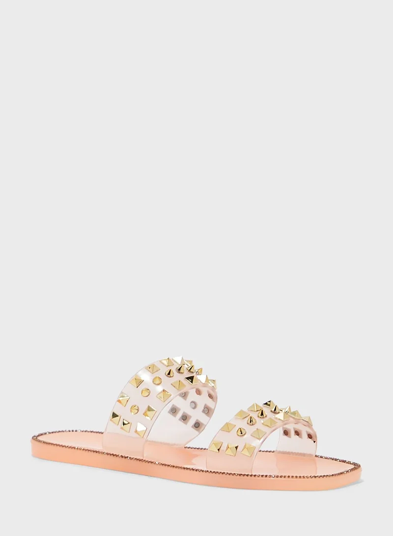 Truffle Clear Studded Flat Shoe