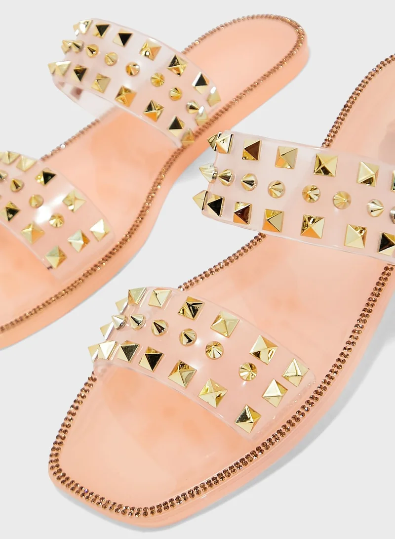 Truffle Clear Studded Flat Shoe