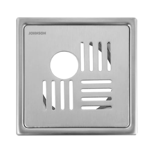 Johnson Bathrooms Ruby 5x5 inches Square Floor Drain with Hole | SS304 Grade Floor Trap Jali/Drain Cover| Anti-Rust, Matt/Satin Finish | 2 Yr Warranty (T2981S1 - Stainless Steel) - Image 1