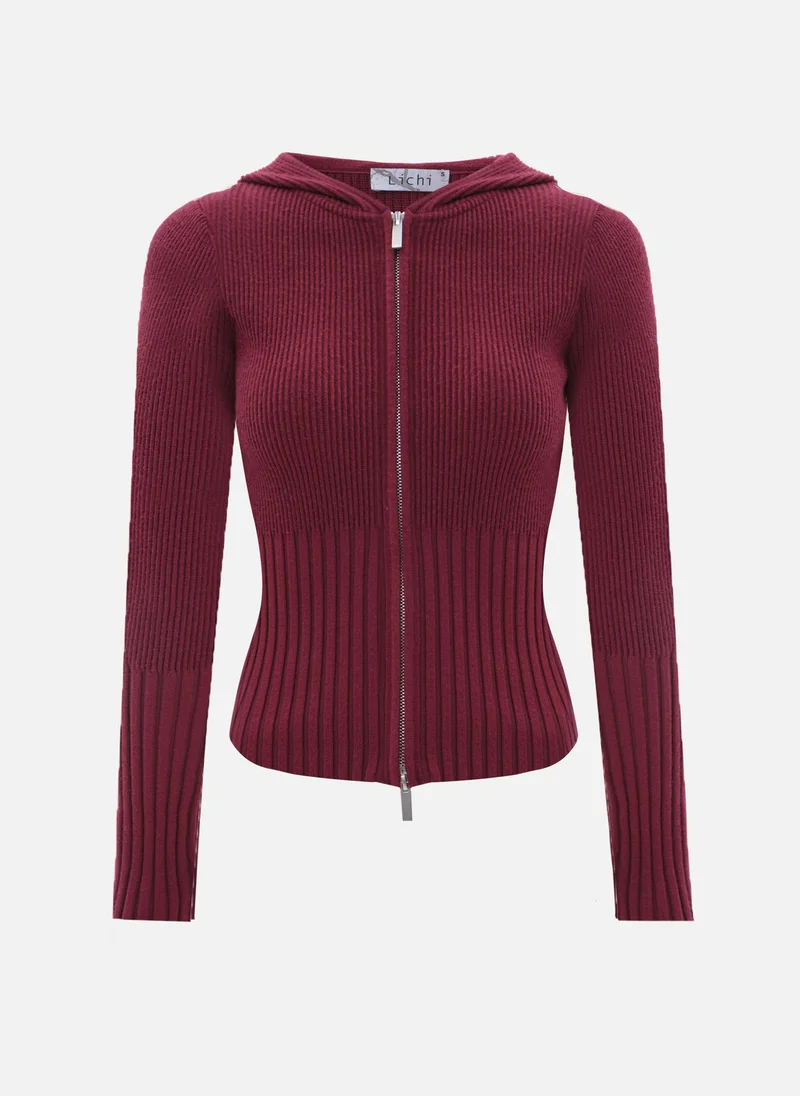 Lichi Rib-knit cardigan with zip fastening