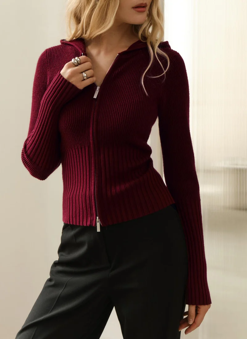 Lichi Rib-knit cardigan with zip fastening