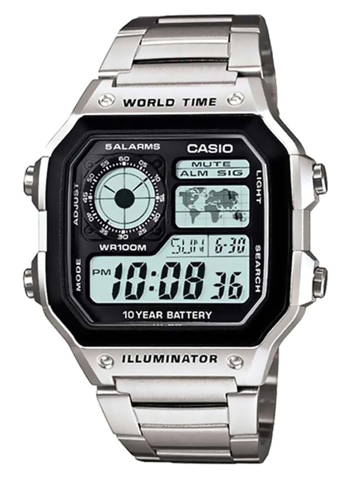 كاسيو ساعة يد رقمية من وورلد تايم AE1200WHD - 42 ملم - فضي رجال - Image 1