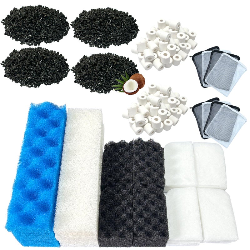 beaufan 38 Pack Filter Media Kit for Fluval 406/407 Canister Filters, Replacement Bio Foam, Activated Carbon & Ceramic Rings (2 Sets Maintenance Bundle) - Image 1