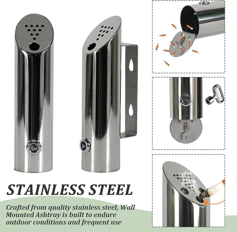 30cm Stainless Steel Wall Mounted Ashtray Outdoor Waterproof Cigarette Bin for Hotel Lobby Garden Public Area - Image 5