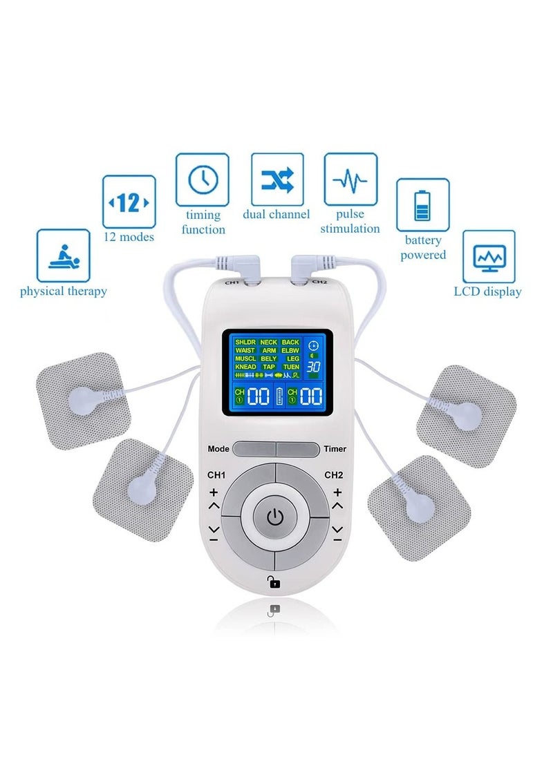 SYOSI - TENS Unit Muscle Stimulator Machine with Replacement Pads for Pain Relief, 12 Modes, 40 Intensities, TENS EMS Dual Channel Rechargeable Electric Pulse Massager for Pain Management Therapy - Image 1