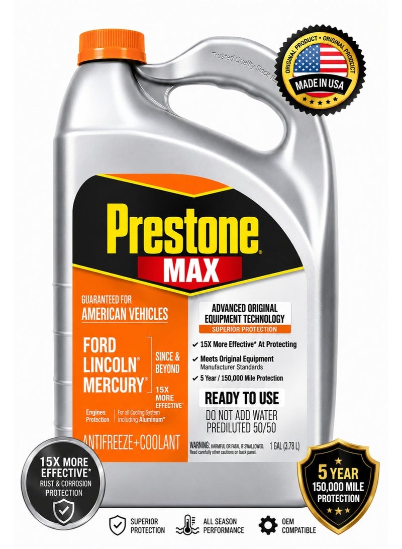 Prestone Orange Coolant Antifreeze Ready to Use – Max Protection, Anti-Rust, Prevents Overheating, Compatible with American Vehicles - Image 1