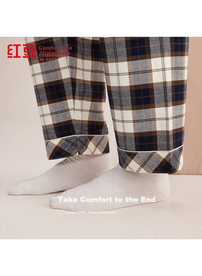 Hodo Men's Home Fleece, 100% Combed Cotton, Double-sided Brushed Woven Pure Cotton Plaid Couple Pajamas - Image 5