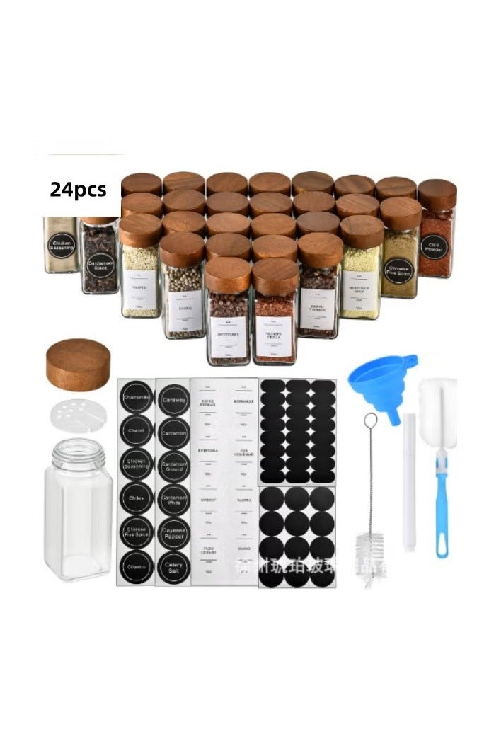 ميكسد برطمانات التوابل ، 24 برطمان توابل مصنف ، حاويات توابل ، برطمانات توابل زجاجية مغطاة بالخيزران ، طقم حاويات التوابل ، صندوق تخزين التوابل