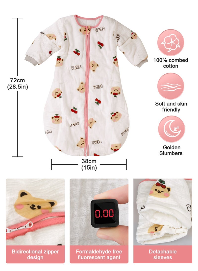 URbazaar - 100% Cotton 1 TOG Baby Sleep Bag, Double Zipper Gauze Baby Sleeping Bag Long Sleeve, Baby Wearable Blankets for Babies 0-24 Months - Image 1