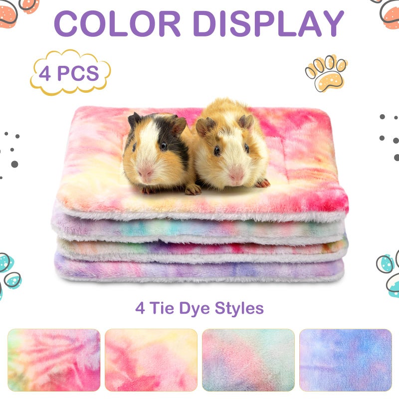 Haull 4 Pcs Waterproof Guinea Pig Bedding Guinea Pig Bed Plush Cage Liners Soft Rabbit Dog Crate Pad Cat Mat Reversible Cozy Animal Pee Pad Hamster Bunny Mat Accessory(Tie Dyed,13 x 10 Inch) - Image 4