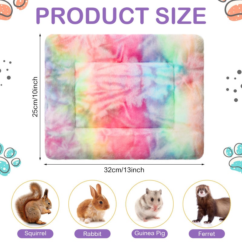 Haull 4 Pcs Waterproof Guinea Pig Bedding Guinea Pig Bed Plush Cage Liners Soft Rabbit Dog Crate Pad Cat Mat Reversible Cozy Animal Pee Pad Hamster Bunny Mat Accessory(Tie Dyed,13 x 10 Inch) - Image 2