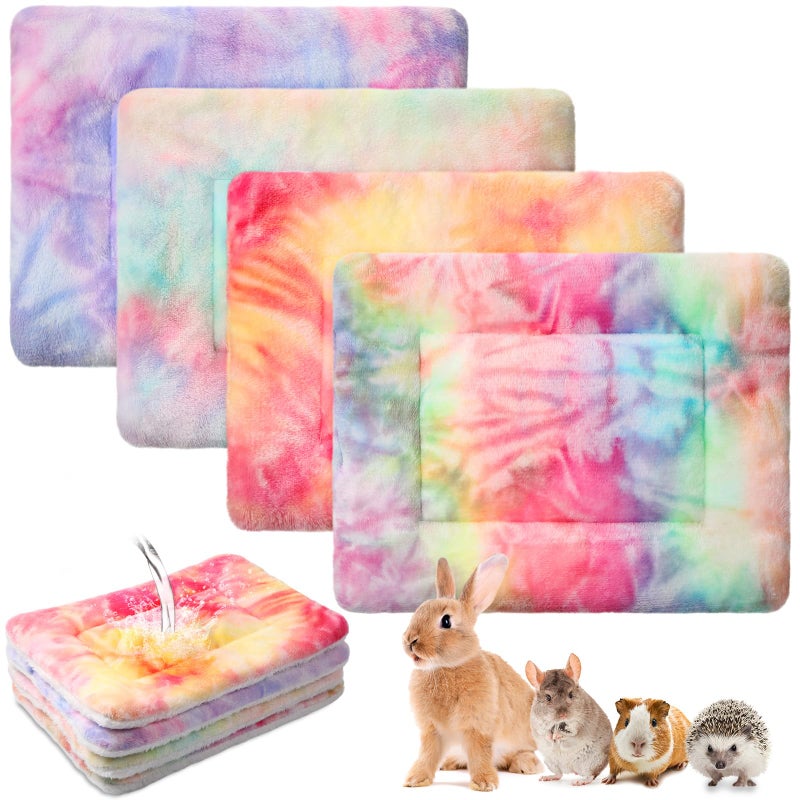 Haull 4 Pcs Waterproof Guinea Pig Bedding Guinea Pig Bed Plush Cage Liners Soft Rabbit Dog Crate Pad Cat Mat Reversible Cozy Animal Pee Pad Hamster Bunny Mat Accessory(Tie Dyed,13 x 10 Inch) - Image 1