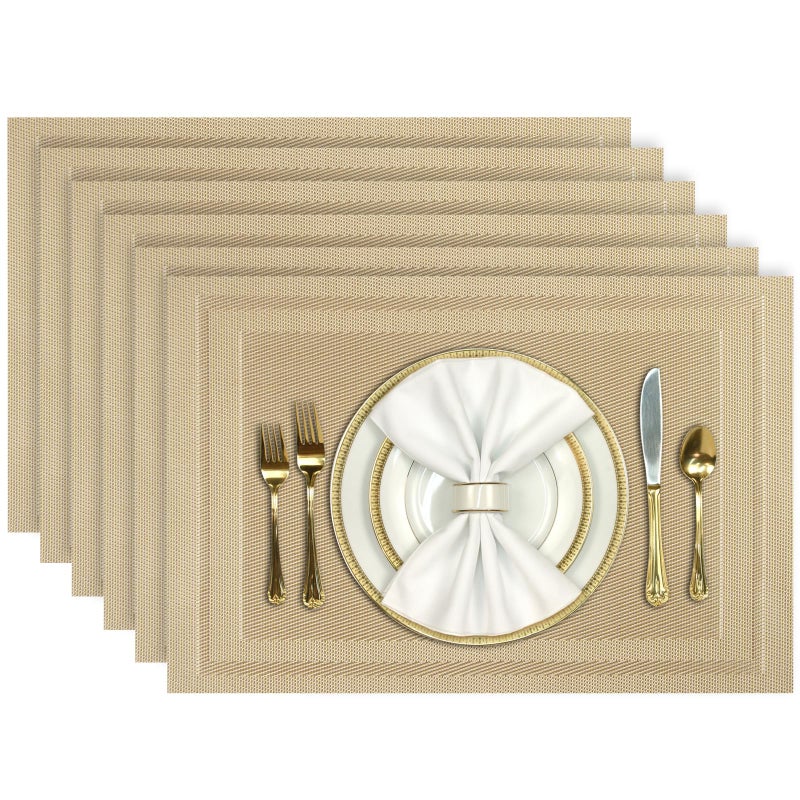 Aofmee Placemats Set of 6, Washable PVC Place Mats, Heat Resistant Non-Slip Table Mats, Woven Vinyl Plastic Placemats for Dining Table Decor, Stain Resistant Kitchen Table Placemats, Easy to Clean - Image 1