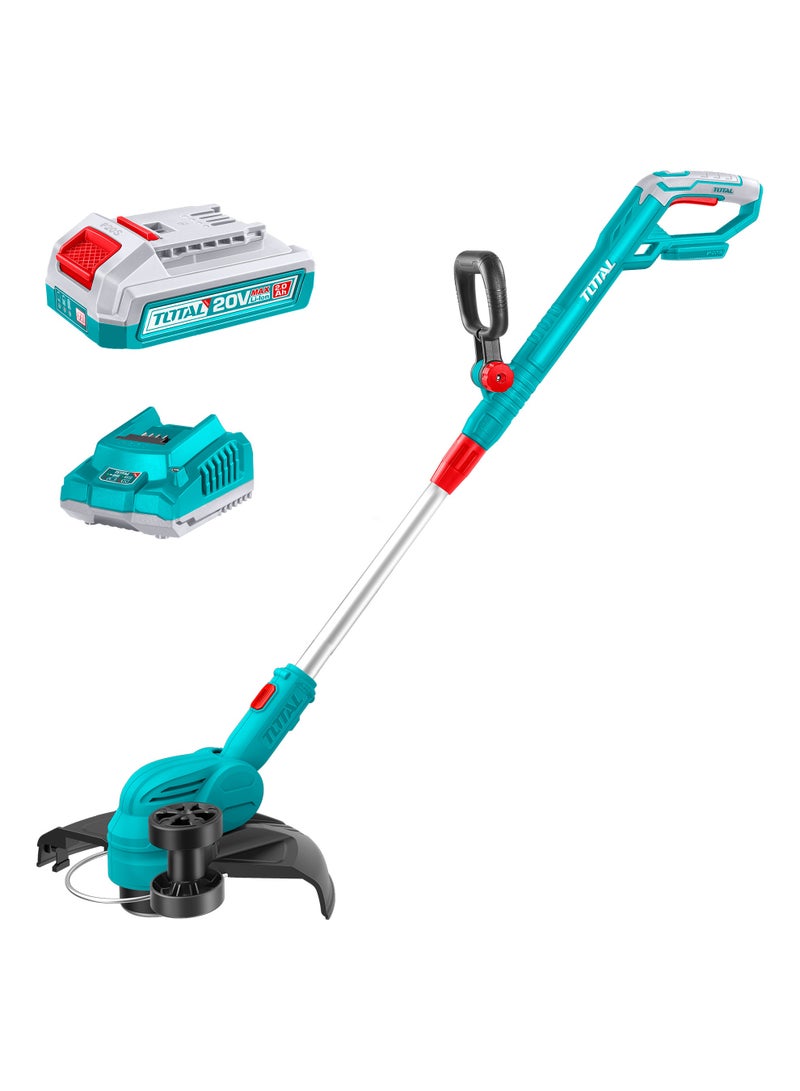 TOTAL 20V Cordless Grass Trimmer & Edger (300mm Cutting Width) - 8200RPM String Trimmer with In-Line Edging Wheel, 1.6mm Twisted Line, 2.0Ah Battery & Charger - TGTLI203285 - Image 1
