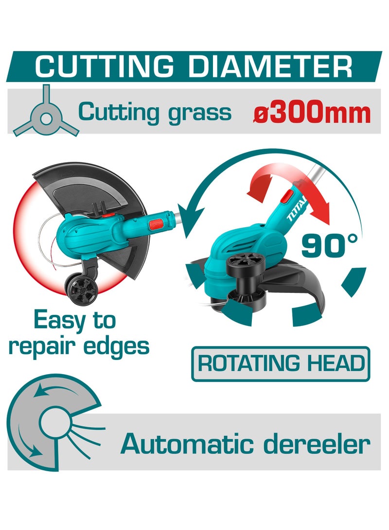 TOTAL 20V Cordless Grass Trimmer & Edger (300mm Cutting Width) - 8200RPM String Trimmer with In-Line Edging Wheel, 1.6mm Twisted Line, 2.0Ah Battery & Charger - TGTLI203285 - Image 2