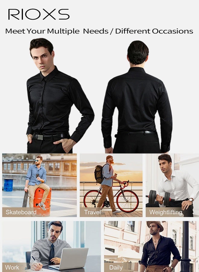 RIOXS Men's Dress Shirts, Regular-Fit Button Down Collar Shirts, Long Sleeve Formal Shirts for Men, Wrinkle-Free Work Blouses Tops, Dressy Shirts for Business, Office, Meeting, Interview, Party, Wedding Dating Shirt, Classic Black Blouses - Image 5