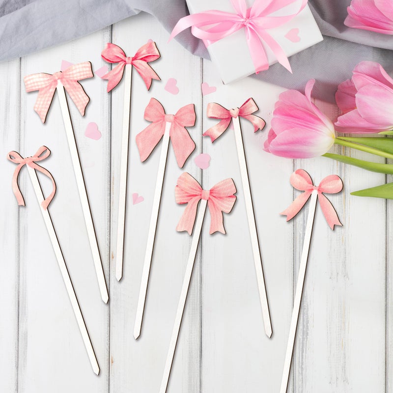 TICIAGA Pink Bow Wooden Picks - 14PCS Pink Bow Tie Double-Sided Wooden Decorative Pick for Home Cute Vase Filler Wooden Bow Tie Decorative Pick for Farmhouse Decor Bow Tie Theme Decorations for Home - Image 3