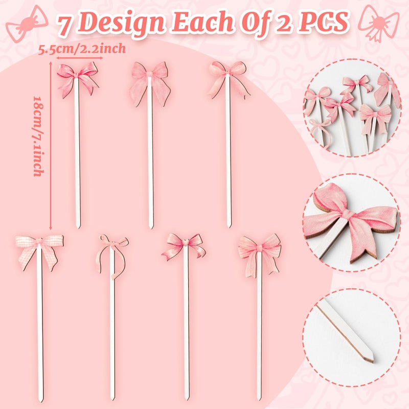 TICIAGA Pink Bow Wooden Picks - 14PCS Pink Bow Tie Double-Sided Wooden Decorative Pick for Home Cute Vase Filler Wooden Bow Tie Decorative Pick for Farmhouse Decor Bow Tie Theme Decorations for Home - Image 2
