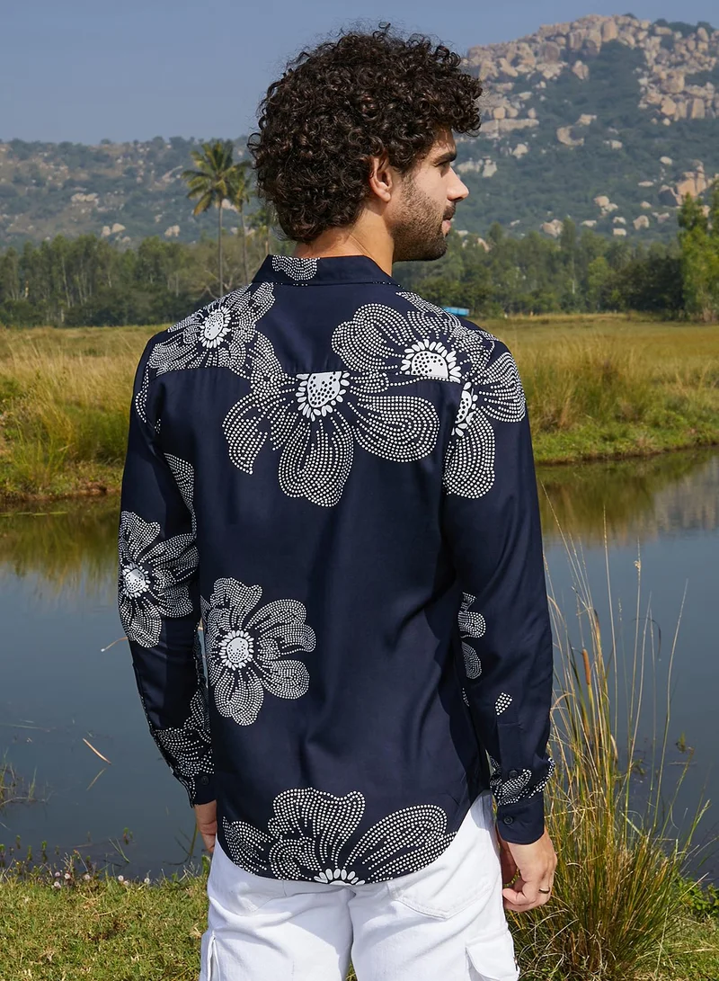 Campus Sutra Men's Navy Blue Maxi-Flora Shirt