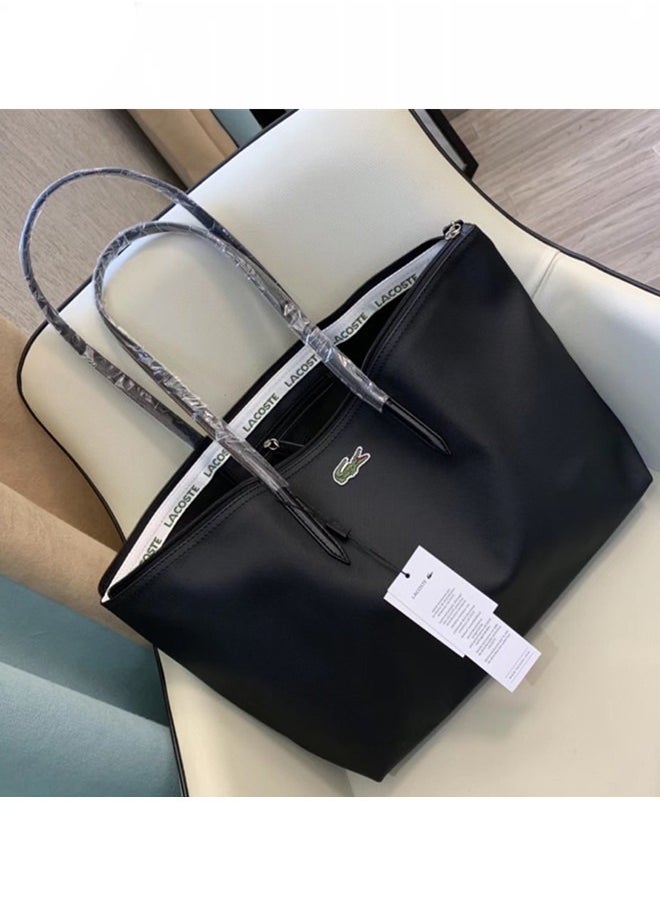 LACOSTE - Lacoste Women's Concept Fashion Versatile Large Zipper Tote Bag Tote Bag Shoulder Bag Large Size Black - Image 1