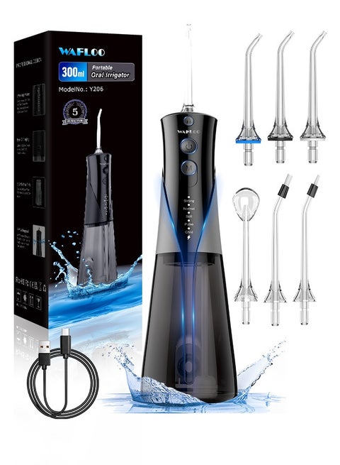 Water Flossers for Teeth - 5 Modes, 6 Flossing Tips, Rechargeable Cordless Portable 300ML Larger Tank Electric Waterflosser Cleaner IPX7 Waterproof Floss Cleaning Teeth Pick for Home Travel