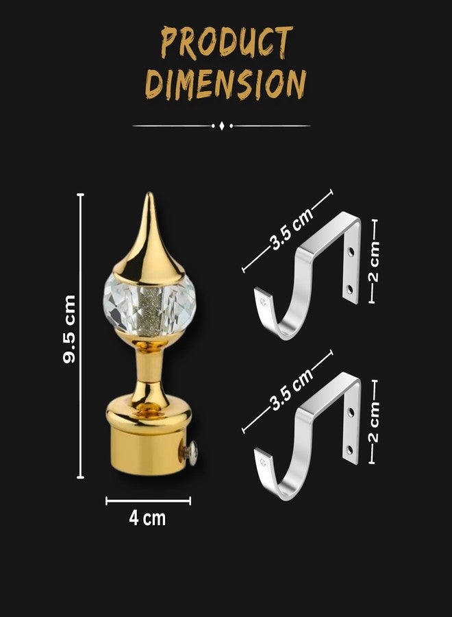 GLOXY ENTERPRISE Aluminium Single Diamond Curtain Brackets Parda Holders with Support Fittings 1 Inch Rod Pocket Finials Designer Door and Window (Golden 2 Pair) - Image 3