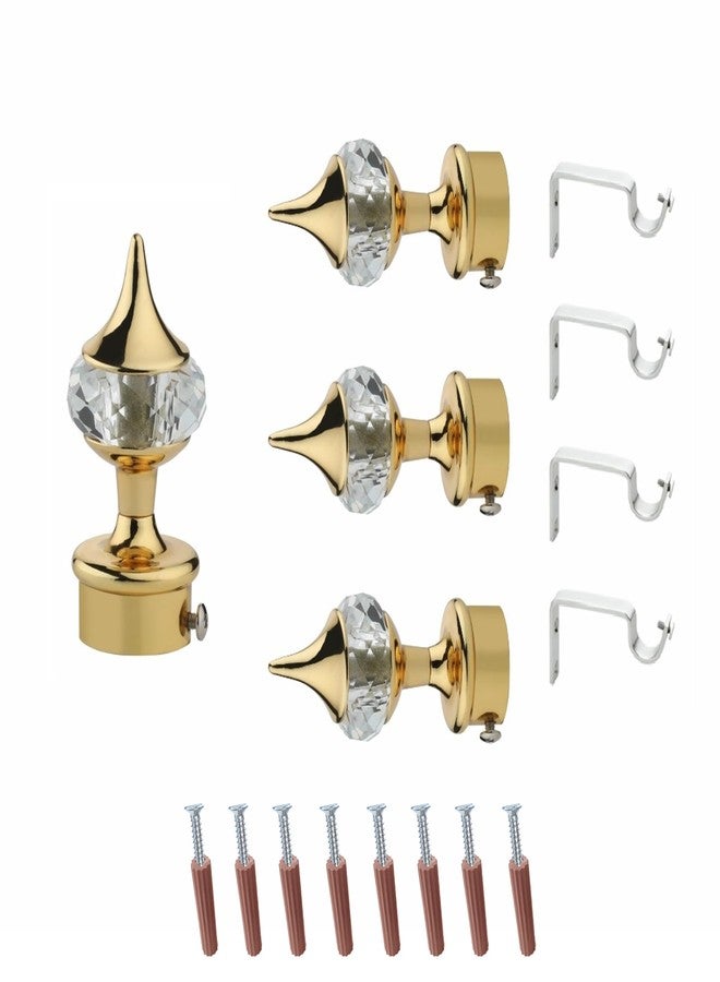GLOXY ENTERPRISE Aluminium Single Diamond Curtain Brackets Parda Holders with Support Fittings 1 Inch Rod Pocket Finials Designer Door and Window (Golden 2 Pair) - Image 1