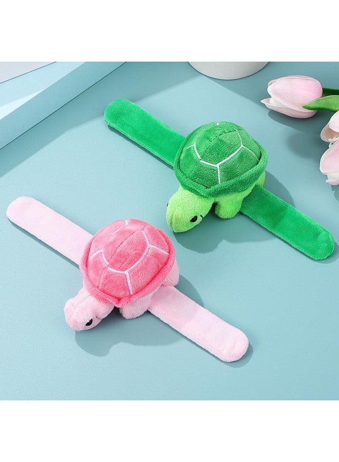 TOYANDONA 2Pcs Animal Slap Bracelets For Kids, Stuffed Animal Plush Slap Bracelets Bulk, Plush Turtle Wrist Slap Band Toy For Girls Boys Birthday Party Favors - Image 2