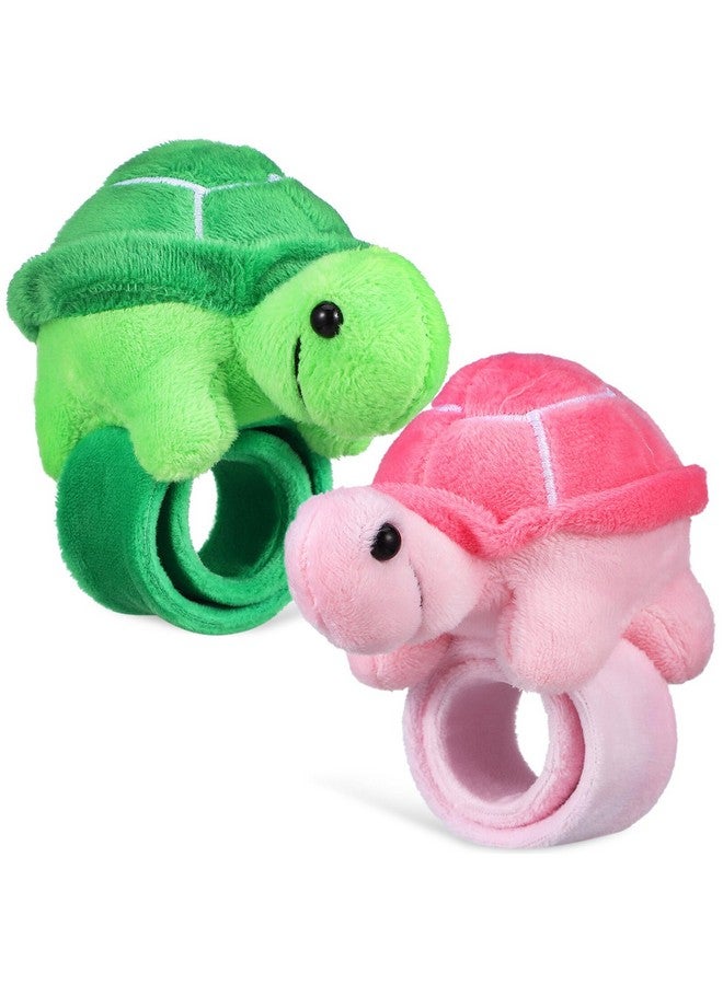TOYANDONA 2Pcs Animal Slap Bracelets For Kids, Stuffed Animal Plush Slap Bracelets Bulk, Plush Turtle Wrist Slap Band Toy For Girls Boys Birthday Party Favors - Image 1
