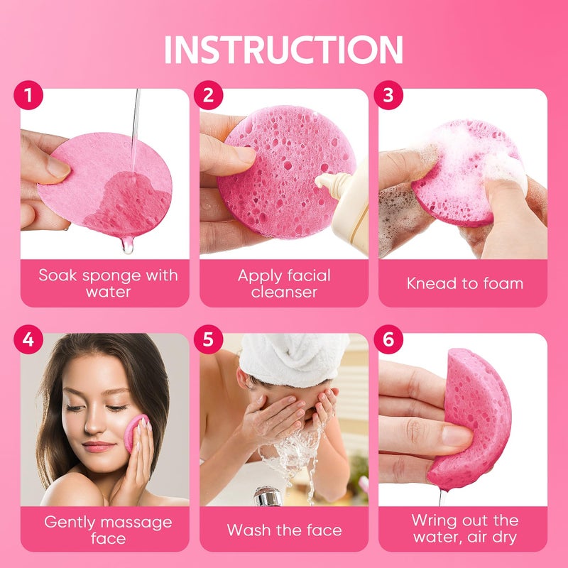 GAINWELL 50-Count Compressed Facial Sponges for Daily Facial Cleansing and Exfoliating, 100ï¼… Natural Cosmetic Spa Sponges for Makeup Remover, Reusable, Pink - Image 3