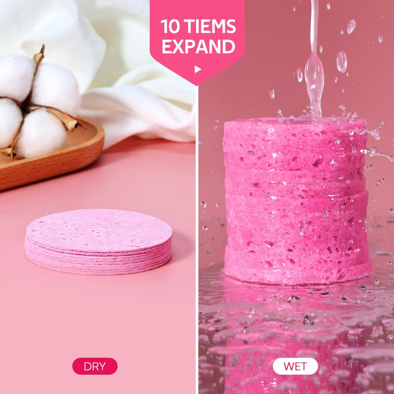 GAINWELL 50-Count Compressed Facial Sponges for Daily Facial Cleansing and Exfoliating, 100ï¼… Natural Cosmetic Spa Sponges for Makeup Remover, Reusable, Pink - Image 4