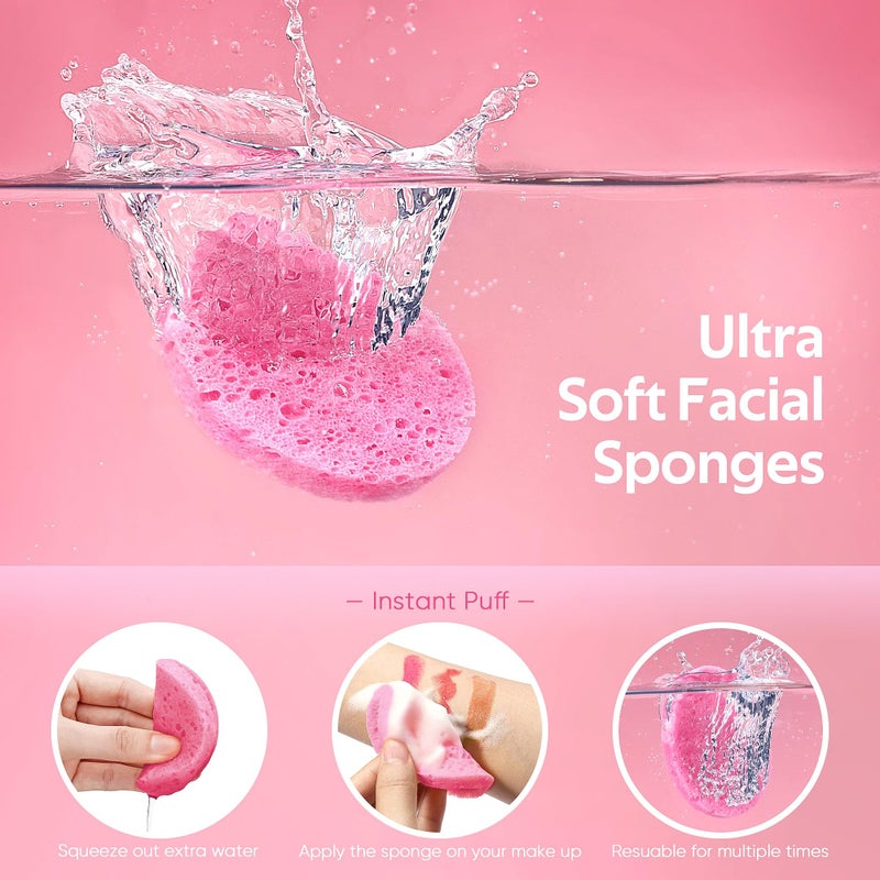 GAINWELL 50-Count Compressed Facial Sponges for Daily Facial Cleansing and Exfoliating, 100ï¼… Natural Cosmetic Spa Sponges for Makeup Remover, Reusable, Pink - Image 2