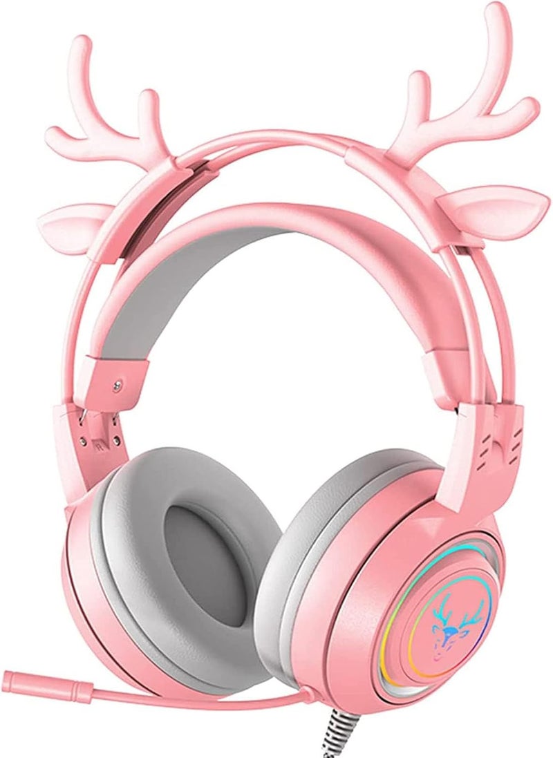 Khazna Stereo Gaming Headset for PS4 PC Xbox One PS5 Controller,Noise Cancelling Over Ear Headphones with Mic, LED Breathing Light, Bass Surround, Soft Memory Earmuffs for Laptop Mac Nintendo (Pink) - Image 1