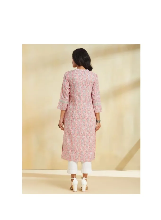 Fabindia Blue Cotton Hand Block Printed Long Kurta