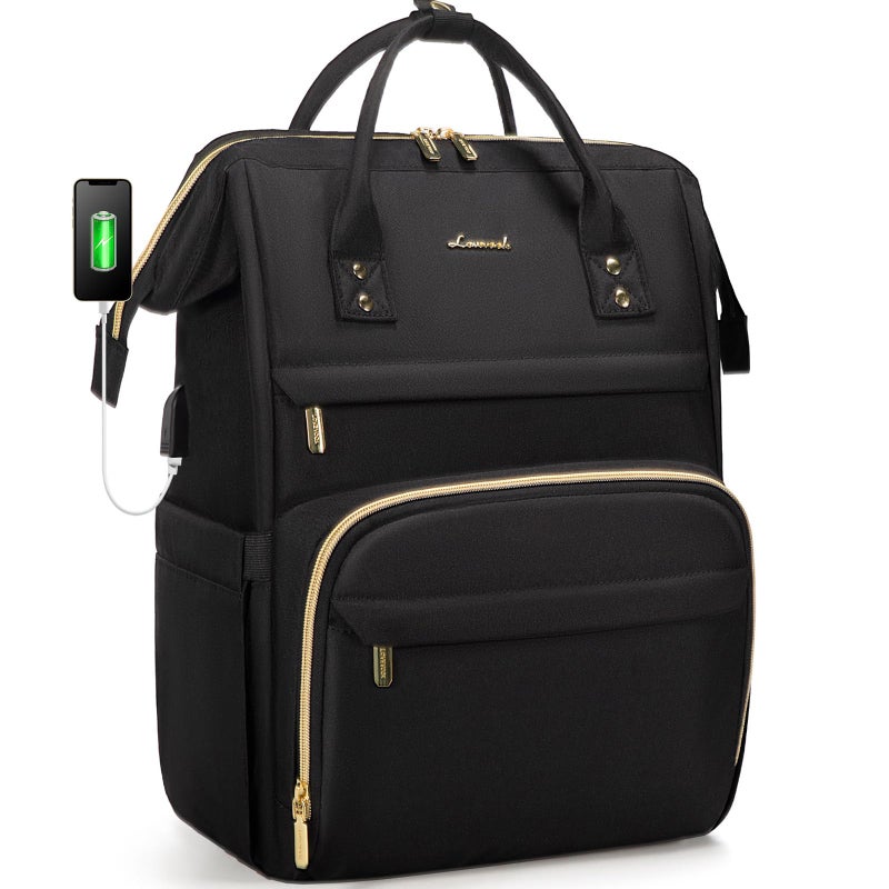 Lovevook LOVEVOOK Laptop Backpack Women, 15.6 Inch Work Backpack Woman for Teacher Nurse Bags, Computer College Backpack Purse, Waterproof Anti-theft Travel Back Pack with USB Charging Port, Black  - Image 1