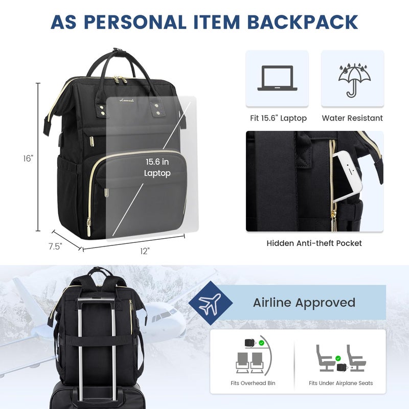 Lovevook LOVEVOOK Laptop Backpack Women, 15.6 Inch Work Backpack Woman for Teacher Nurse Bags, Computer College Backpack Purse, Waterproof Anti-theft Travel Back Pack with USB Charging Port, Black  - Image 4
