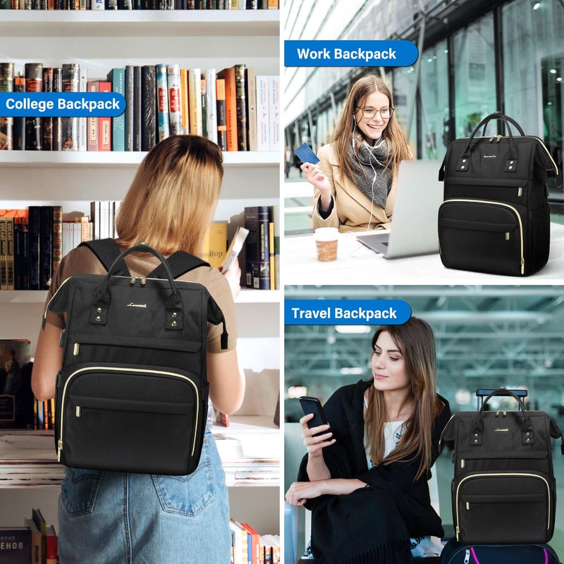 Lovevook LOVEVOOK Laptop Backpack Women, 15.6 Inch Work Backpack Woman for Teacher Nurse Bags, Computer College Backpack Purse, Waterproof Anti-theft Travel Back Pack with USB Charging Port, Black  - Image 5