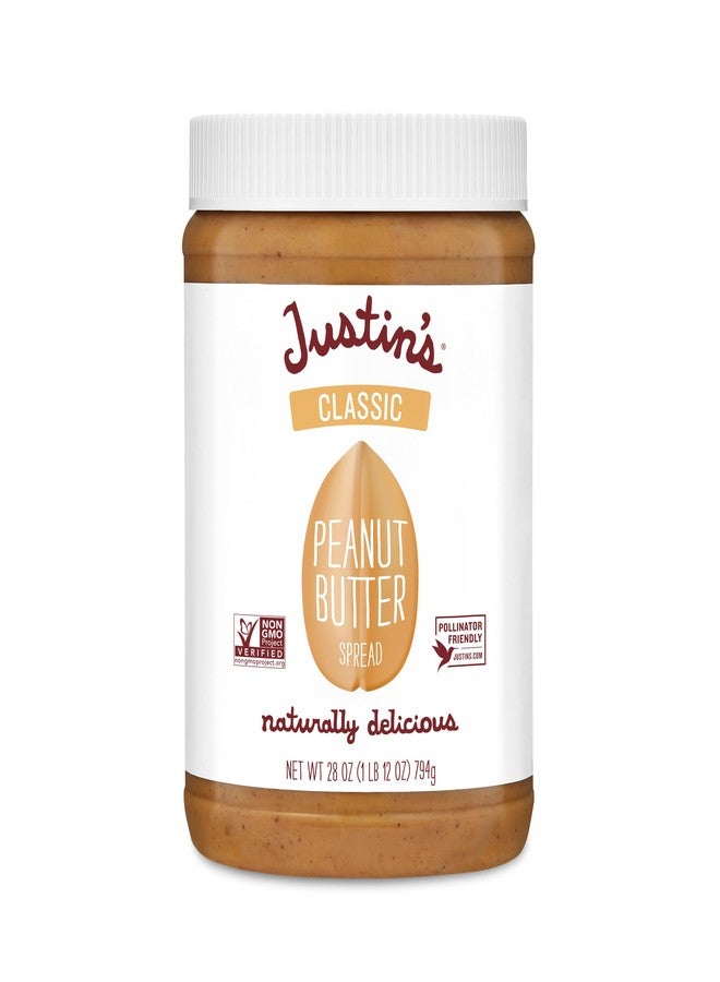 Justin's Classic Peanut Butter Creamy Spread, No Stir, Gluten-Free, 28 Ounce Jar, 1 Pack - Image 1
