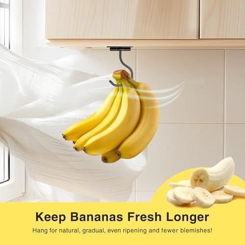 bussdis Short Banana Hook Under Cabinet - 2 Pack Adhesive Banana Hanger Under Counter, Metal Banana Holder Stand for Hanging Bananas or Kitchen Utensil, Keeps Bananas Fresh, Black - Image 4