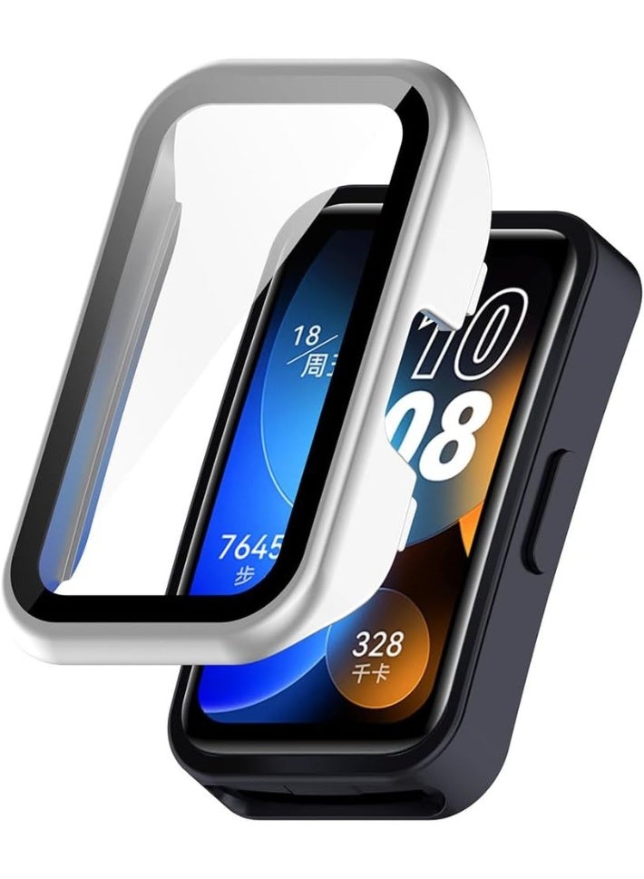 حافظة متوافقة مع هواوي باند 8 / باند 9 / باند 10، حافظة صلبة رفيعة بتغطية كاملة مع واقي شاشة مدمج من الزجاج المقوى لهاتف هواوي باند 8 / باند 9 / باند 10 (فضي) - Image 1