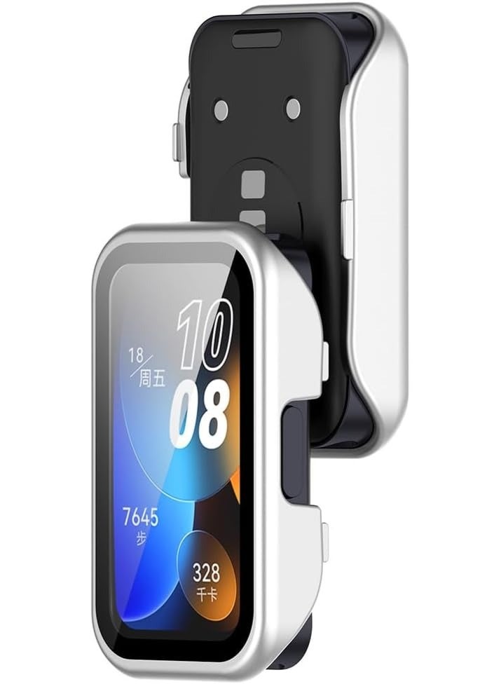 حافظة متوافقة مع هواوي باند 8 / باند 9 / باند 10، حافظة صلبة رفيعة بتغطية كاملة مع واقي شاشة مدمج من الزجاج المقوى لهاتف هواوي باند 8 / باند 9 / باند 10 (فضي) - Image 2